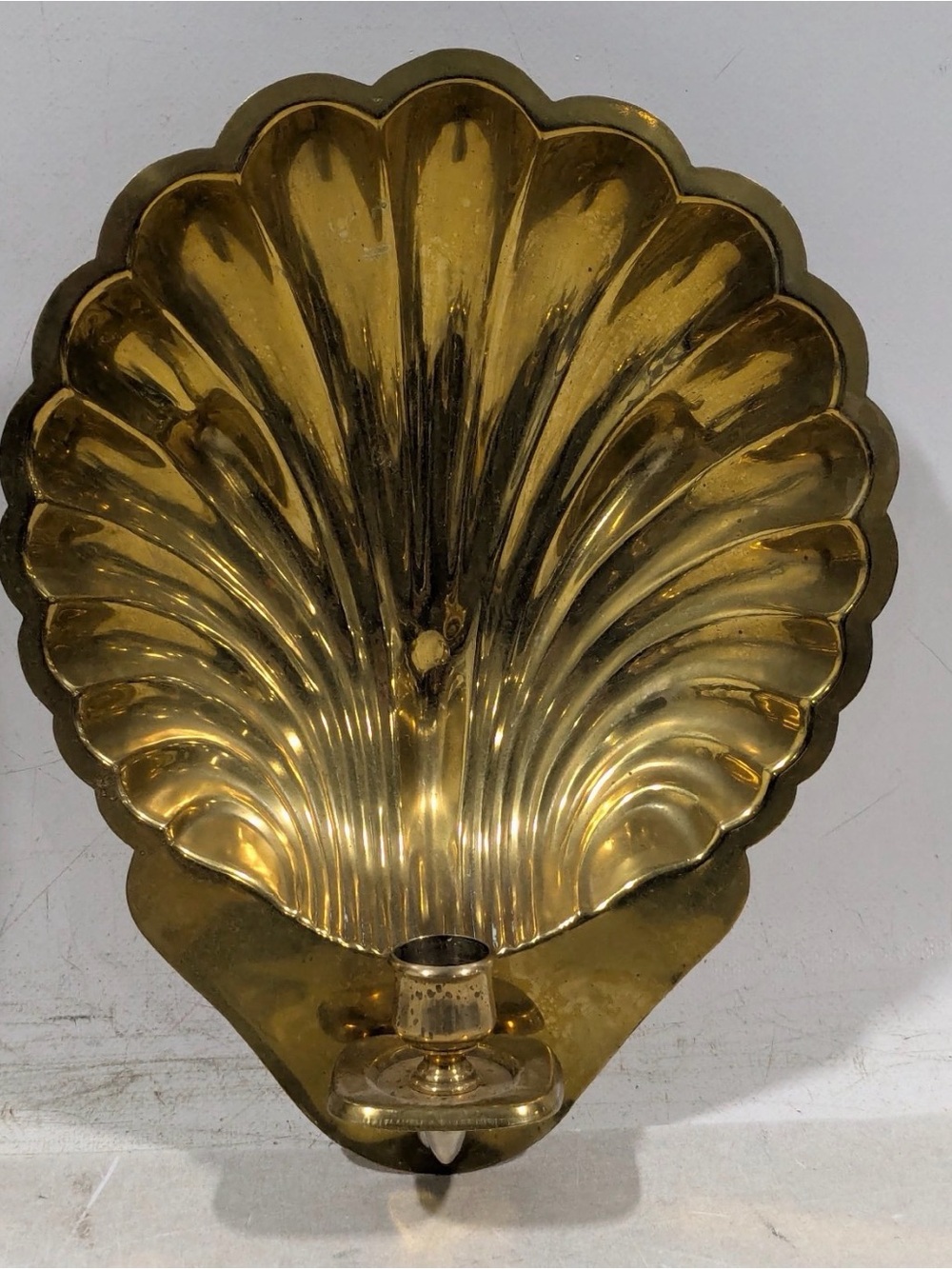 Brass Shell Wall Sconce Candle Holder - Gold Tone vintage